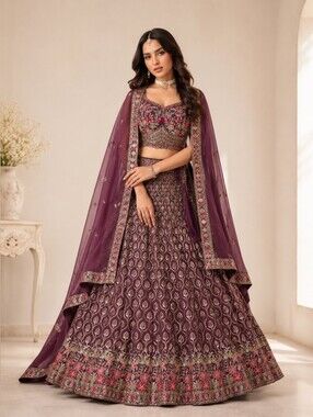 Maroon Gorgette With Embroidered Work Lehenga Choli